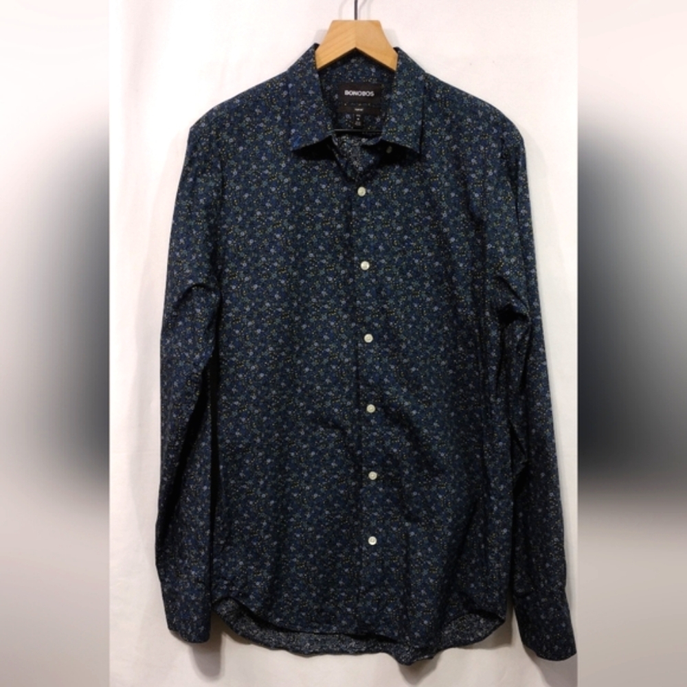 Bonobos Floral Print Slim Fit Button Shirt Mens ML Blue Retro 90s Y2K Office